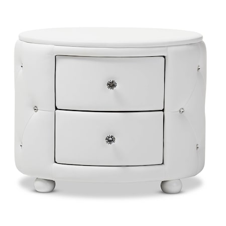 Baxton Studio Davina Hollywood 2-drawer White Faux Leather Upholstered Nightstand 122-6755